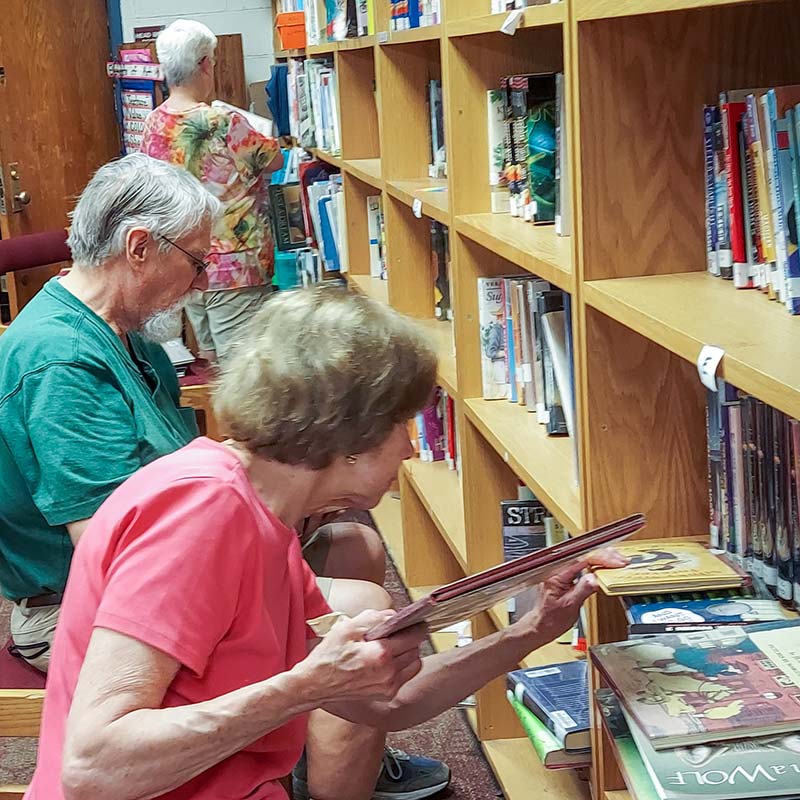 volunteers shelve books