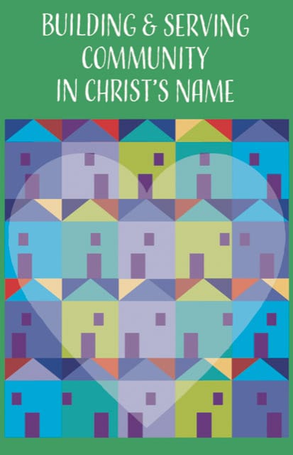 Banner with text building and serving community in Christ's name