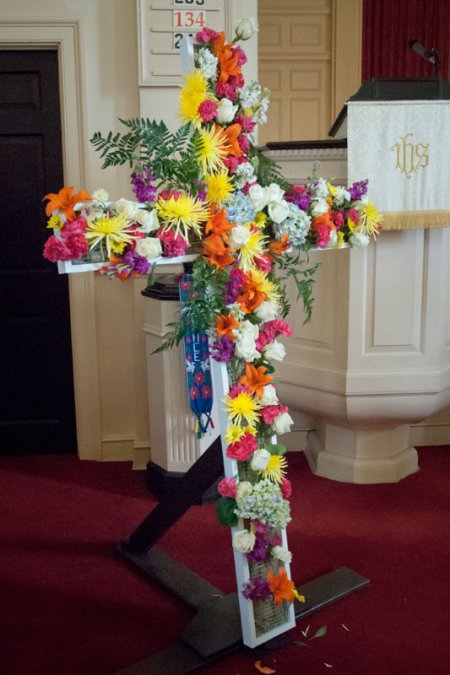 The easter cross at the end of the service.