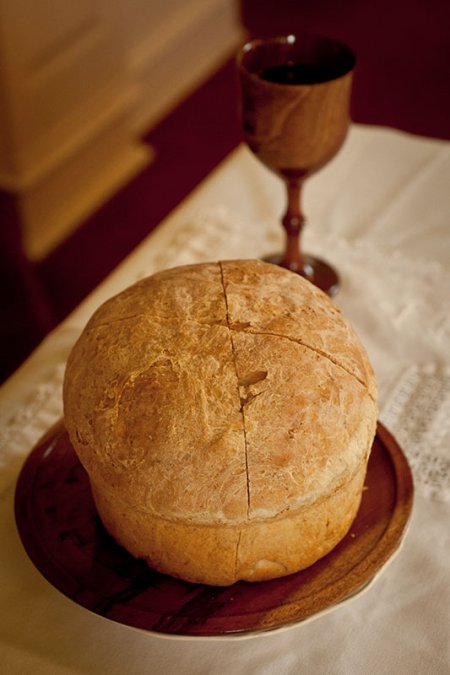 The bread used for the Communion sacrament on May 6, 2012 was baked the previous day by volunteers under the direction of the Milk and Honey Baking Collaborative.