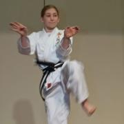 Violet gave a Karate demonstration as Allyson narrated and explained the subtleties.