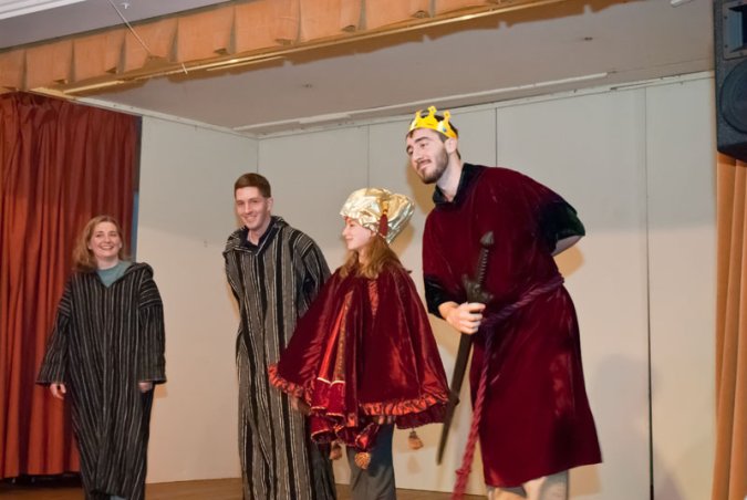 Monty Python's "Dennis Skit," with David, Suzanne, Andrew and Violet.