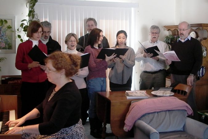 Members of the East Church choir (at least those who were dug out from winter storm Nemo) took a road trip to serenade Dorothy after Worship on Sunday, February 10, 2013. (Photo courtesy of Dorothy herself!)