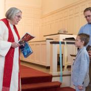 Bible presentation. Nate's father, Bob, brought the Bible he received in East Church when he graduated third grade!