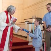 Bible presentation. Nate's father, Bob, brought the Bible he received in East Church when he graduated third grade!