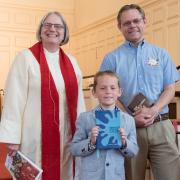 Bible presentation. Nate's father, Bob, brought the Bible he received in East Church when he graduated third grade!
