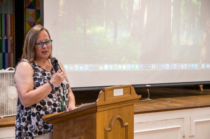 Margaret Carrols spoke of Shelly's support of and involvement with the Milton Coalition.