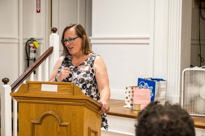 Margaret Carrols spoke of Shelly's support of and involvement with the Milton Coalition.