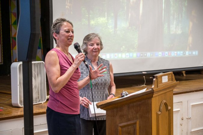 Sharon Gallagher and Vicki Nelson spoke of Shelly's leadership during the consolidation process.