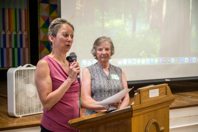 Sharon Gallagher and Vicki Nelson spoke of Shelly's leadership during the consolidation process.