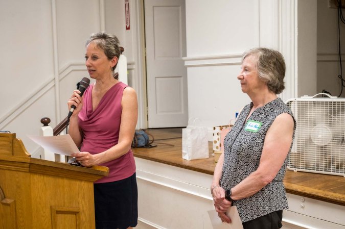 Sharon Gallagher and Vicki Nelson spoke of Shelly's leadership during the consolidation process.