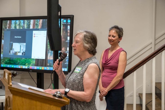 Sharon Gallagher and Vicki Nelson spoke of Shelly's leadership during the consolidation process.