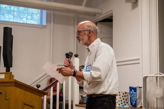 Mike Maholchic delivered a poem he wrote for Shelly.
