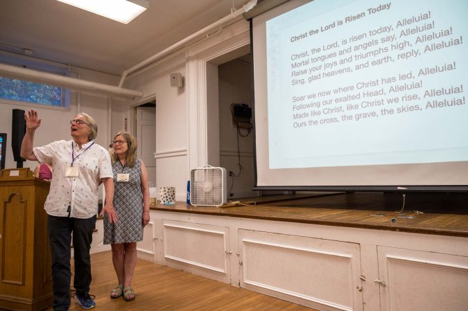 Shelly's retirement party concluded with a hymn sing.