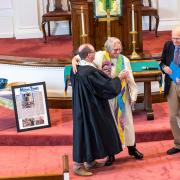 Pastor Shelly's litany of Ending an Authorized Ministry, officiated by Rev. R.G. Wilson-Lyons, and Bradford Harding of the Metro Boston Association of the UCC.