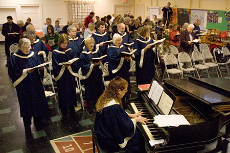 Lacking a permit, East Church couldn't turn on the new boiler. With a cold October Nor' Easter blowing outside, worship was held in the warmer Fellowship Hall.